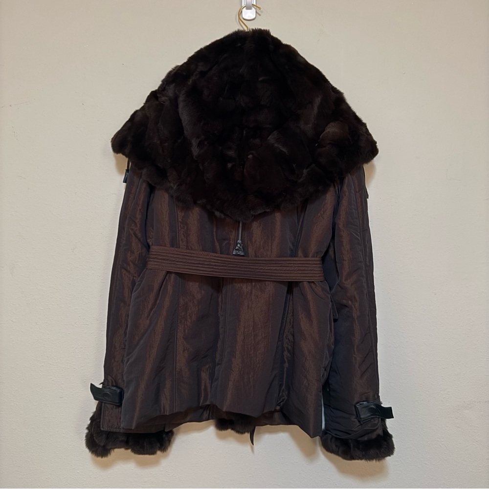 Damselle New York Real Rabbit Fur Trim Iridescent Y2K Coat - Picture 4 of 7
